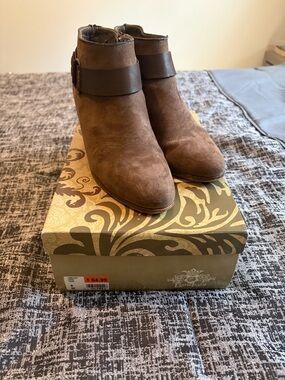 Limelight Brown Suede Ankle Booties with Leather Strap